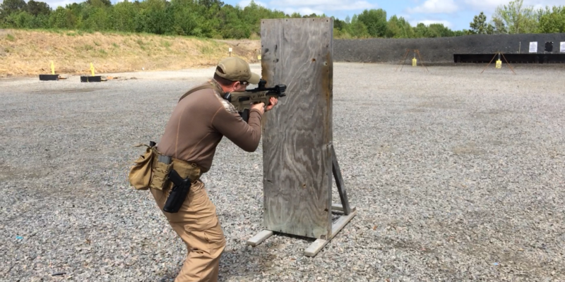 Shooting with barricade rifle carbine AR15